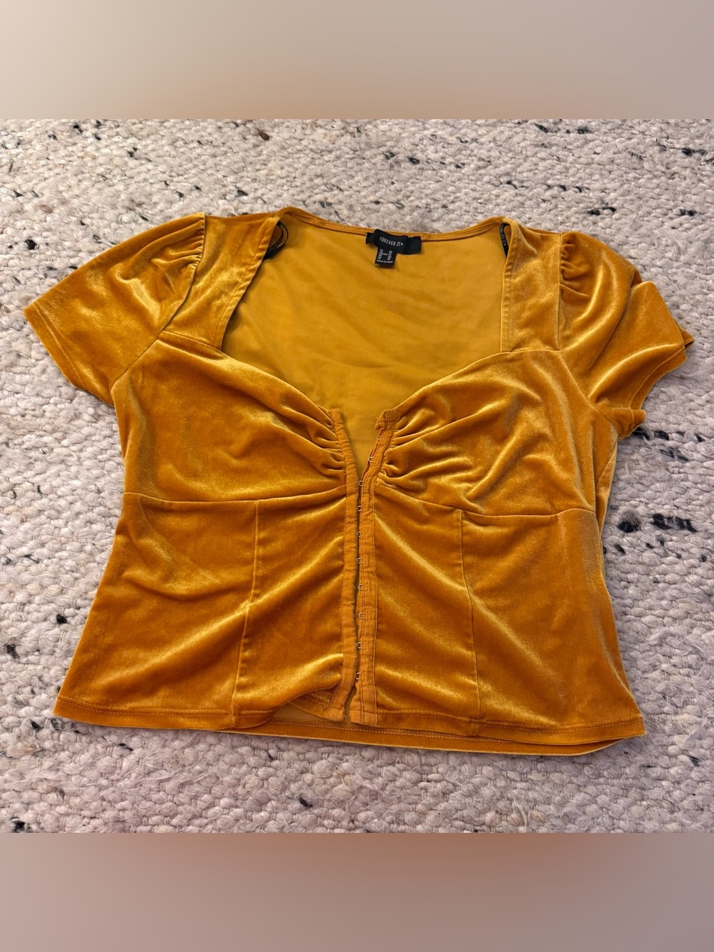 FOREVER 21 yellow Gold Velvet velour crop top sz 0x